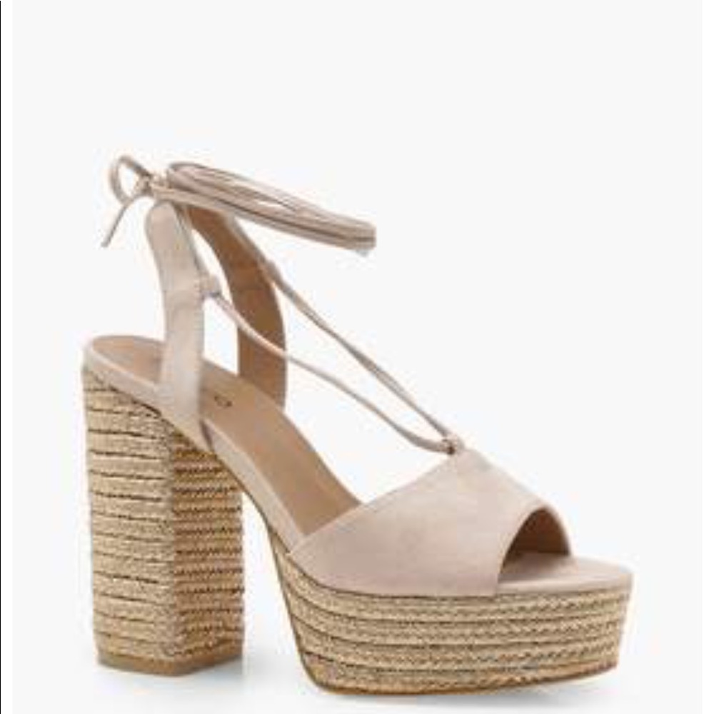 NEW Blush & Gold Espadrille Wrap Up Platforms